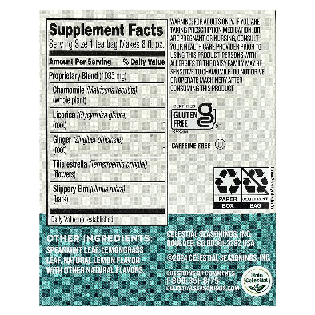 Sleepytime Celestial Seasonings Throat Tamer Té para Garganta Sin cafeína, 20 bolsitas de té, 34 g