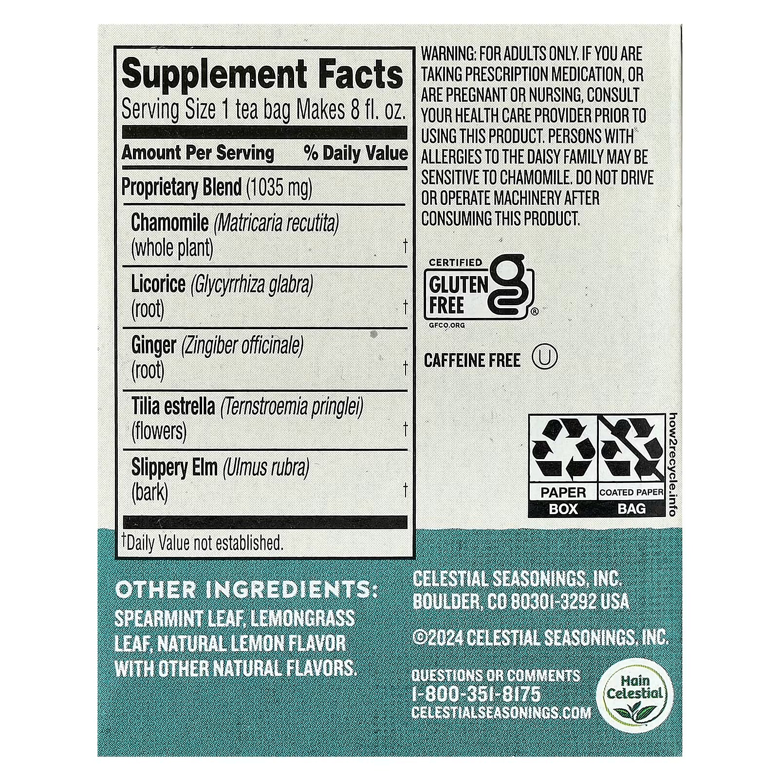 Sleepytime Celestial Seasonings Throat Tamer Té para Garganta Sin cafeína, 20 bolsitas de té, 34 g