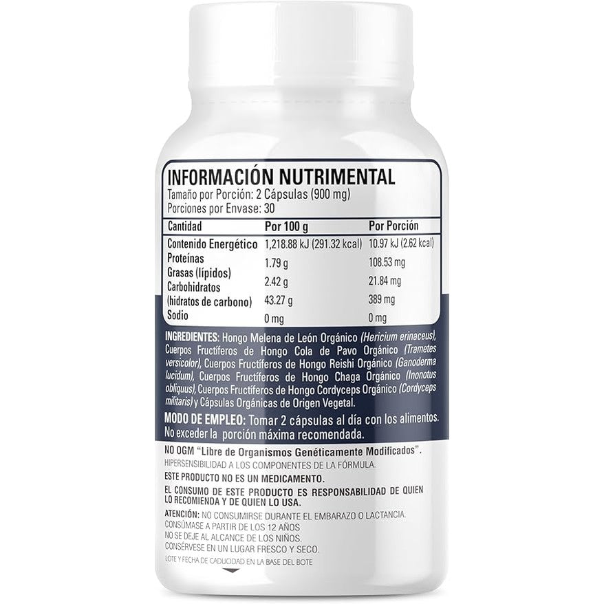 Organic Side Adaptogen Complex Reishi, Lion's Mane, Turkey Tail, Chaga y Cordyceps 60 Cápsulas