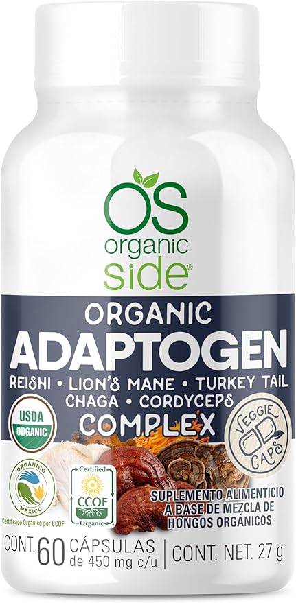 Organic Side Adaptogen Complex Reishi, Lion's Mane, Turkey Tail, Chaga y Cordyceps 60 Cápsulas