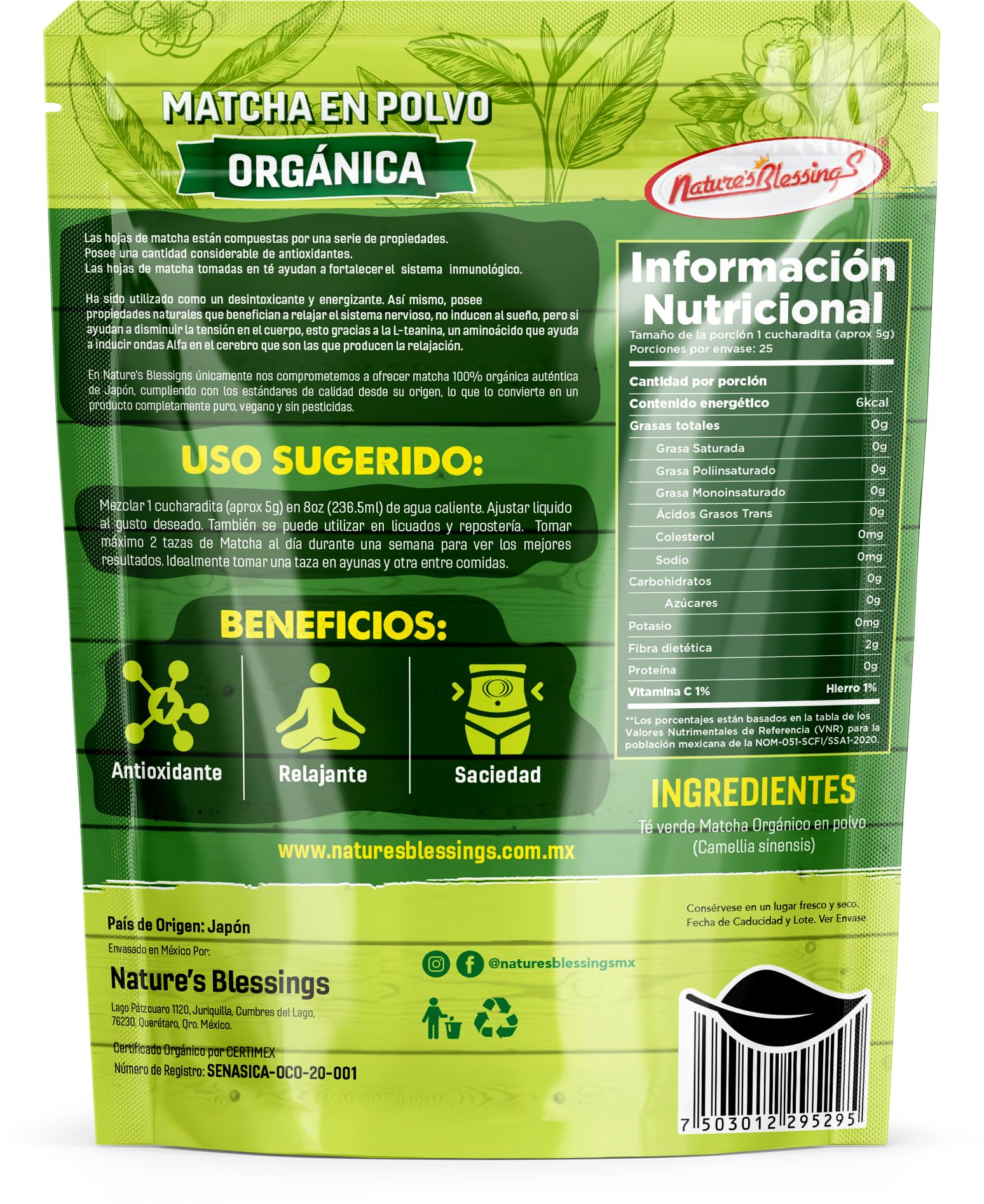 Nature's Blessigs Té Verde Matcha Japonés Orgánico 125g - Mr Sabor