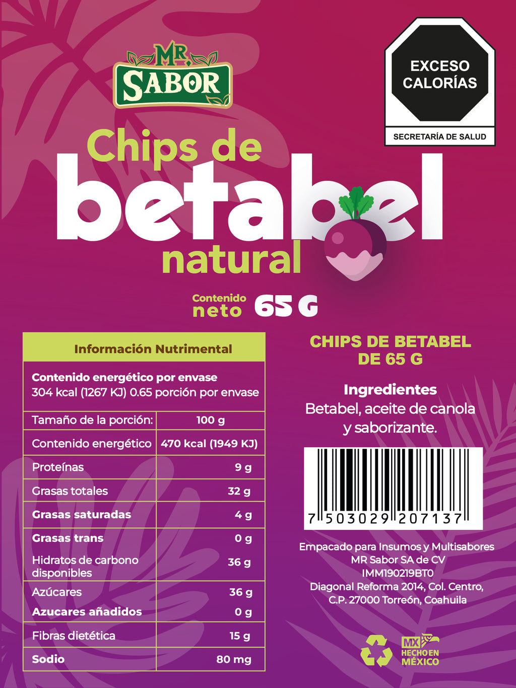 Chips de Betabel Deshidratado Natural