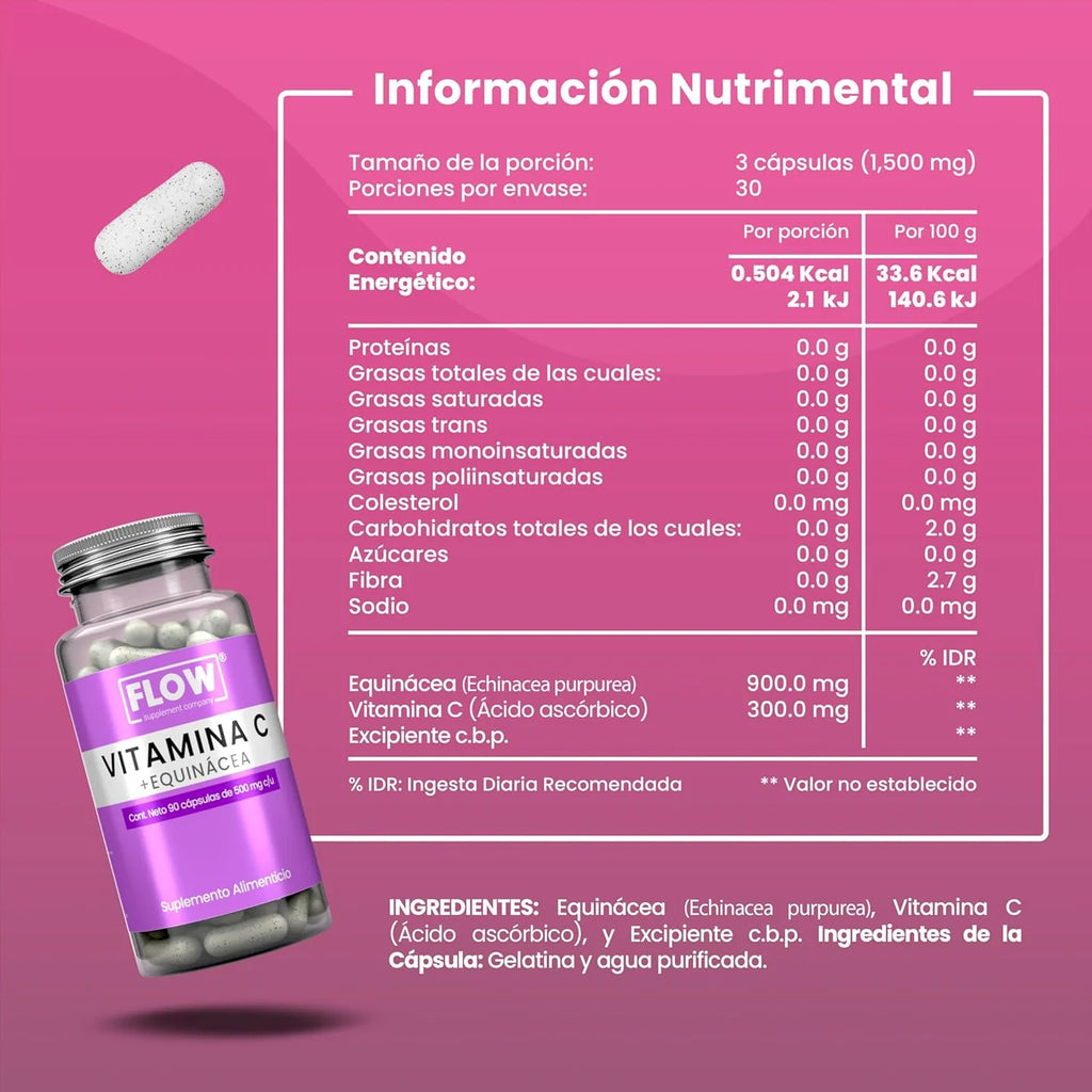 Vitamina C + Equinácea 90 cápsulas de 500 mg c/u