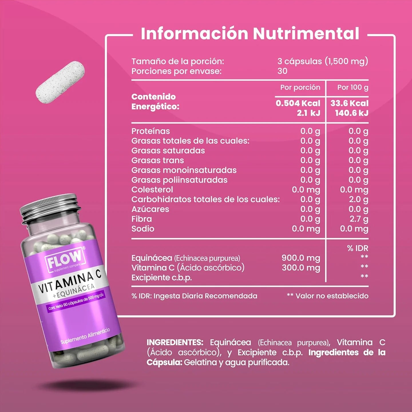 Vitamina C + Equinácea 90 cápsulas de 500 mg c/u