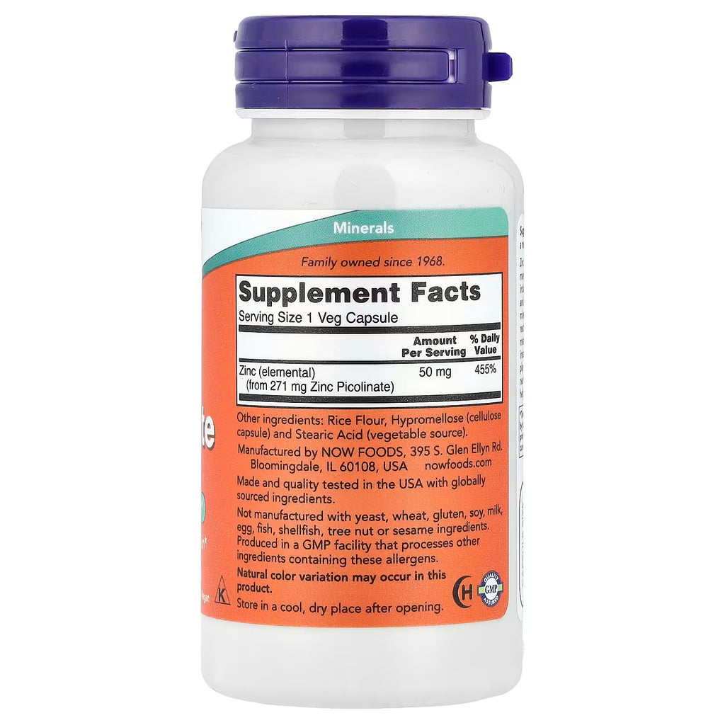 Now Zinc Picolinato 50 mg 120 cápsulas