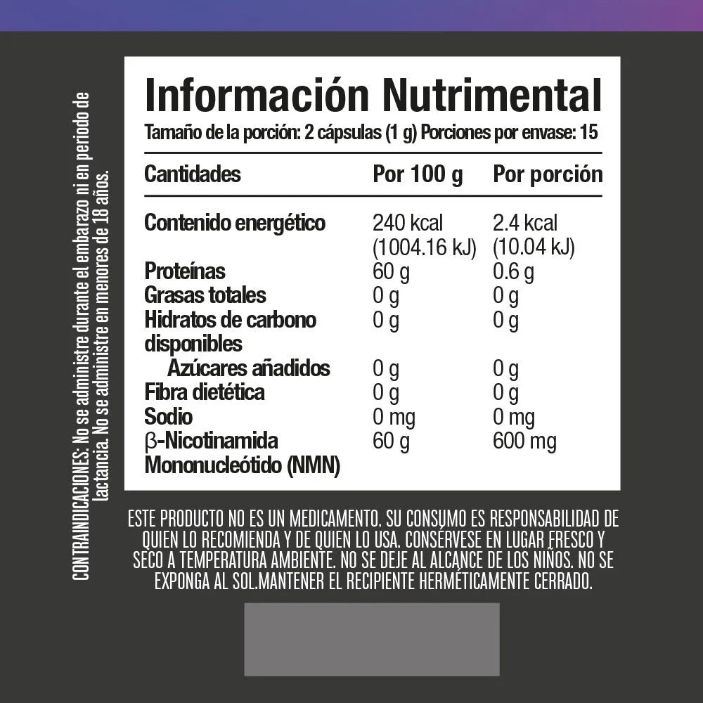 Precursor de NAD+ β-Nicotinamida Mononucleótido (NMN) 30 cápsulas