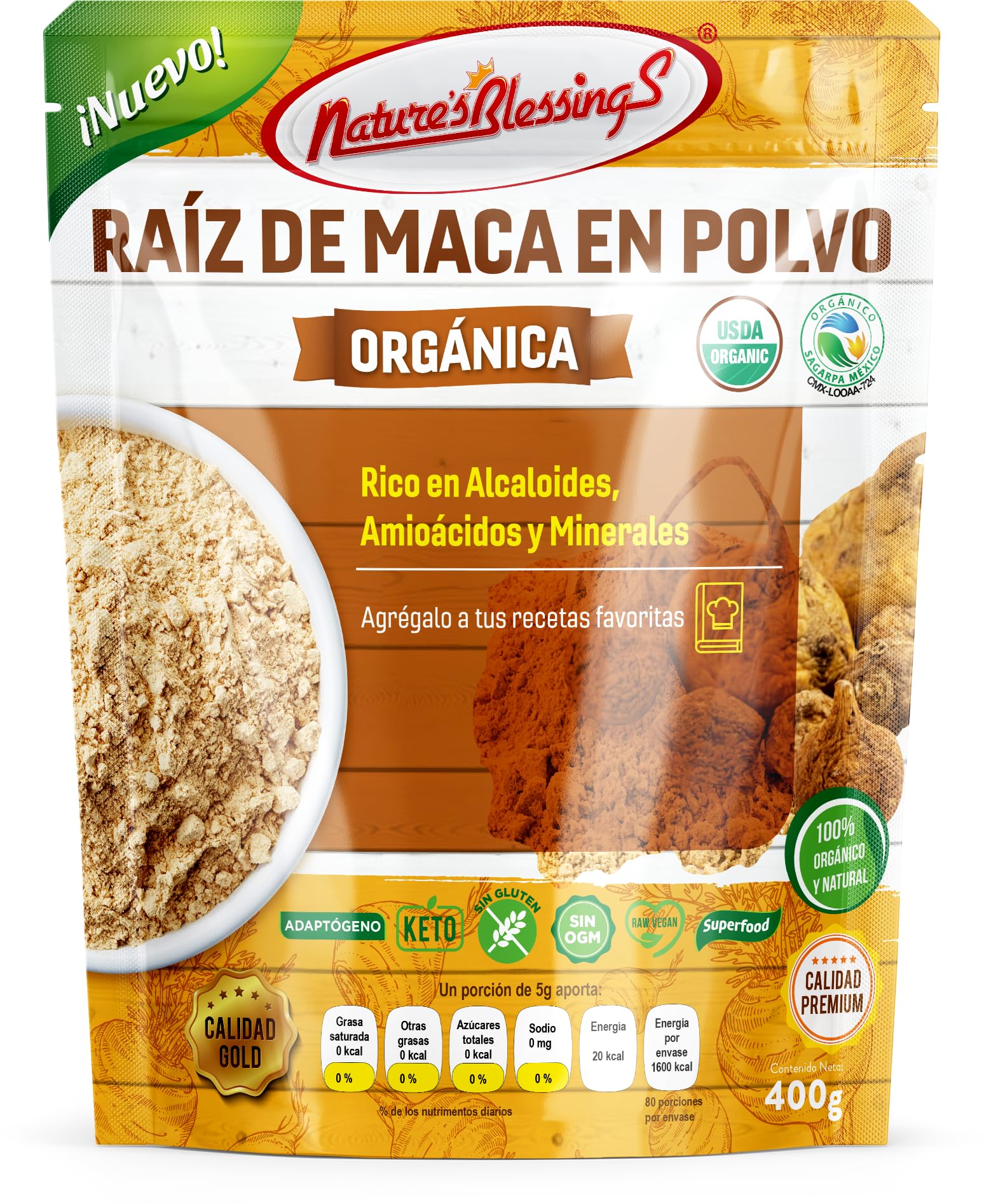 Raíz de Maca en Polvo Orgánica 400 g