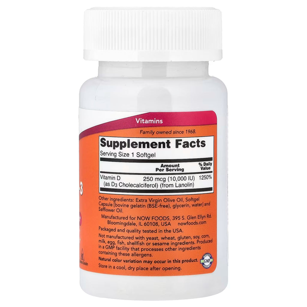 Now Vitamina D3 10,000 IU 120 cápsulas