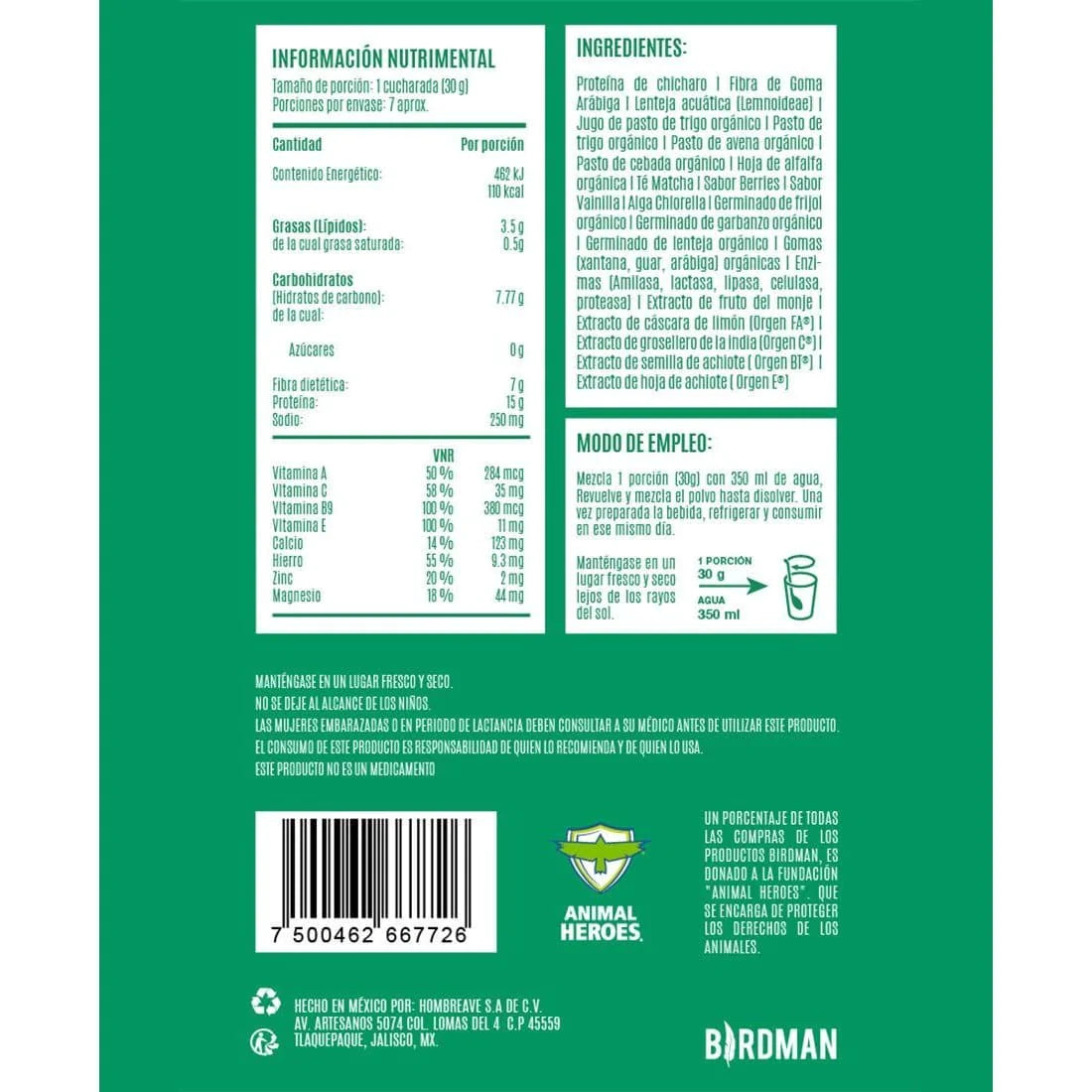 Birdman Parrot Greens & Proteína Berry Vainilla