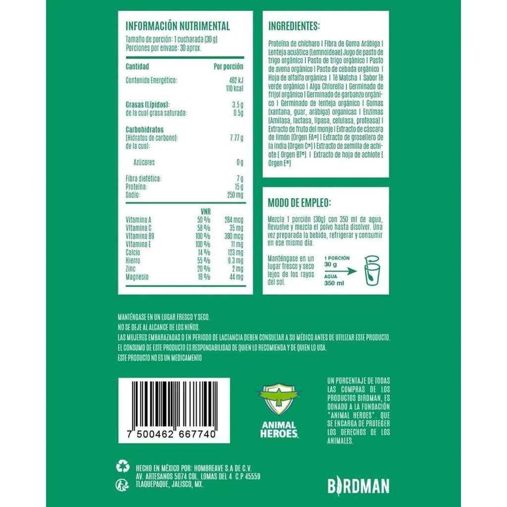 Birdman Parrot Greens & Proteína Matcha