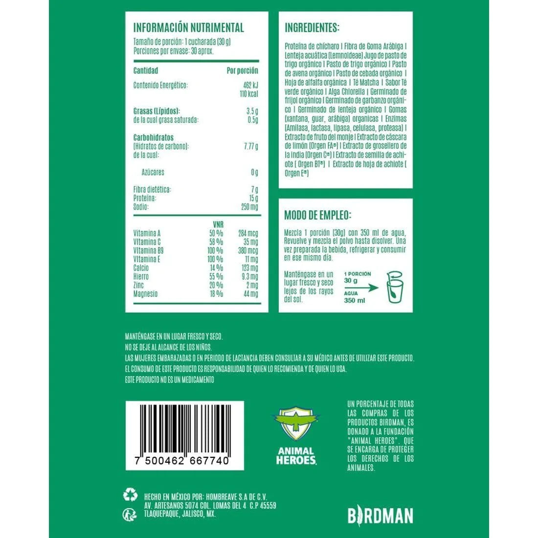 Birdman Parrot Greens & Proteína Matcha