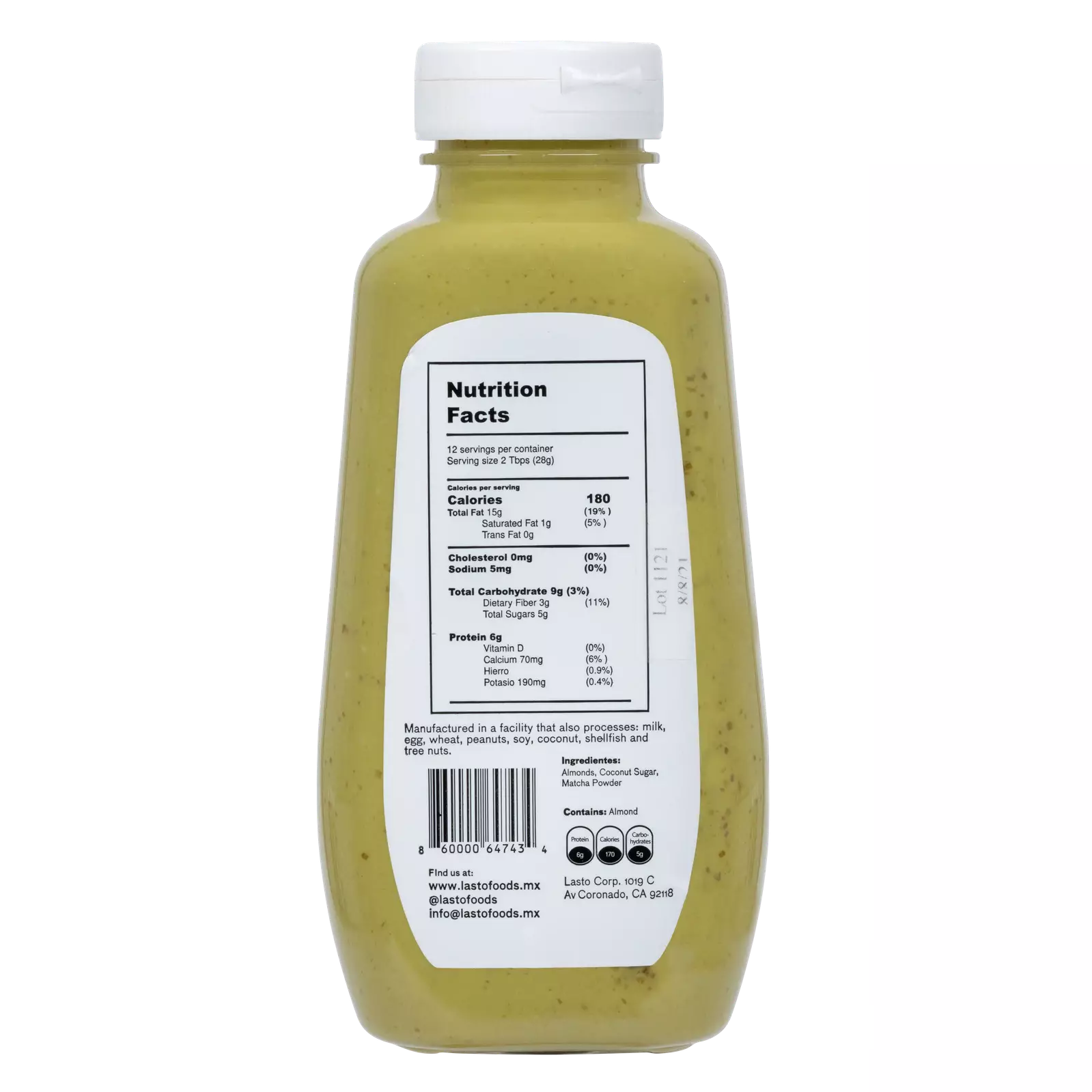 Lasto Foods Crema de Almendras con Matcha